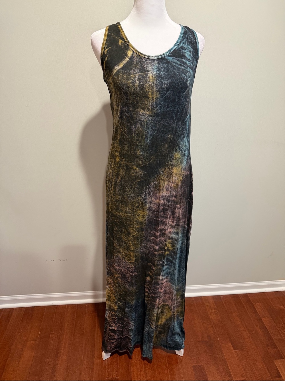 T Party Fashion Sleeveless Maxi Dress in Teal, Mustard & Charcoal